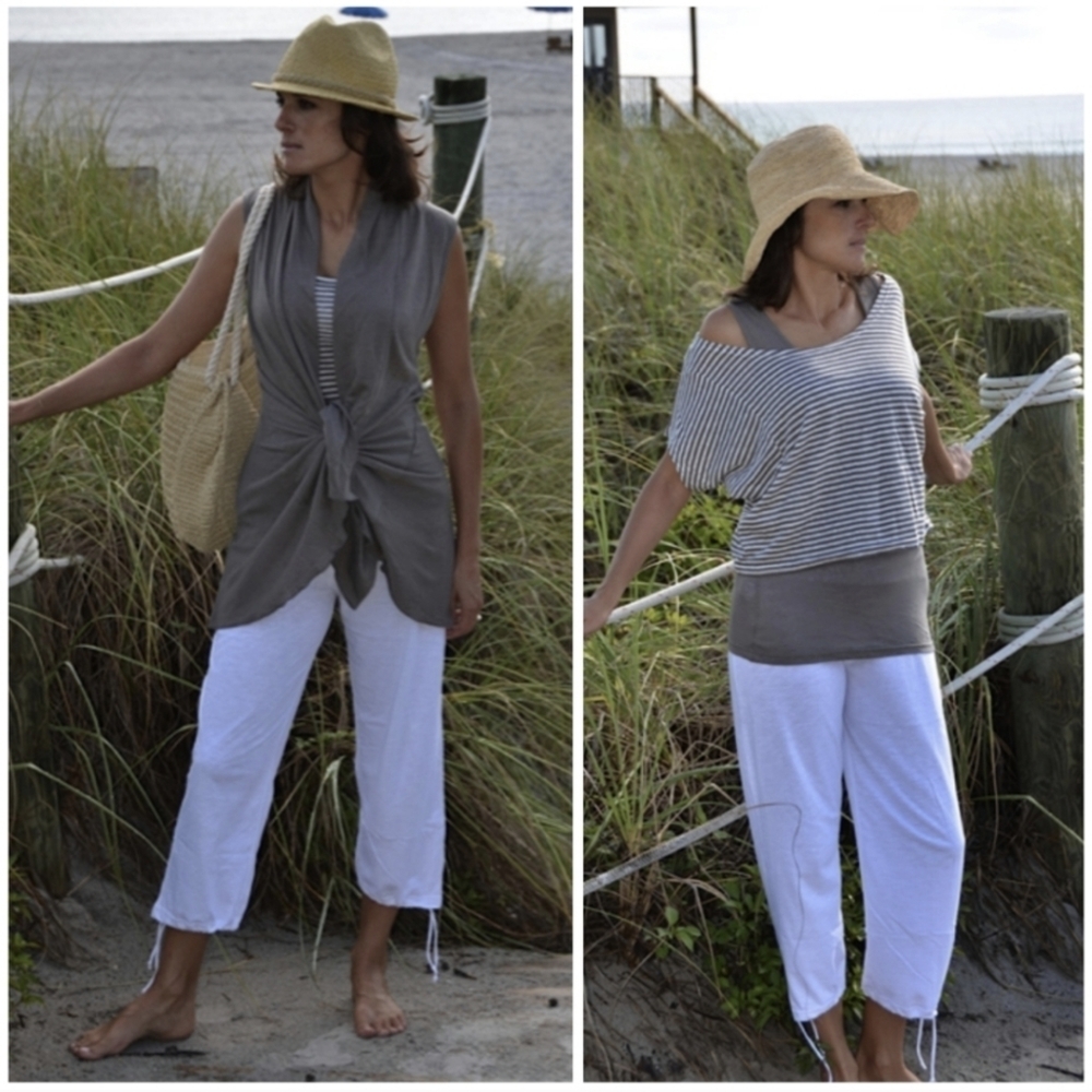 The Earth Collection white skimpy drawstring hem Capri pants S